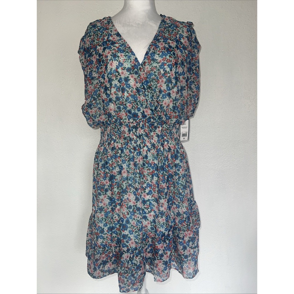 BCBG Paris Floral Mini Dress Pink Blue Red Ruffle Tiered XXL NWT
